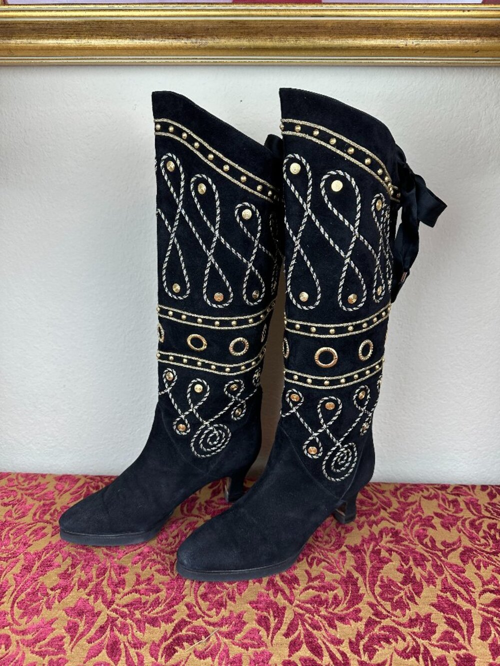 Vintage Nando Muzi Suede Knee high Embellished Boots Resoled Sz 6